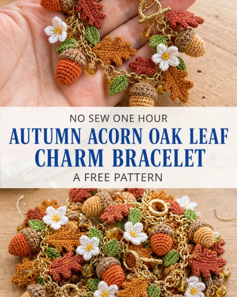 Autumn Acorn Oak Leaf Charm Bracelet Free Crochet Pattern