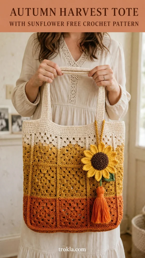 Autumn Harvest Tote with Sunflower Free Crochet Pattern