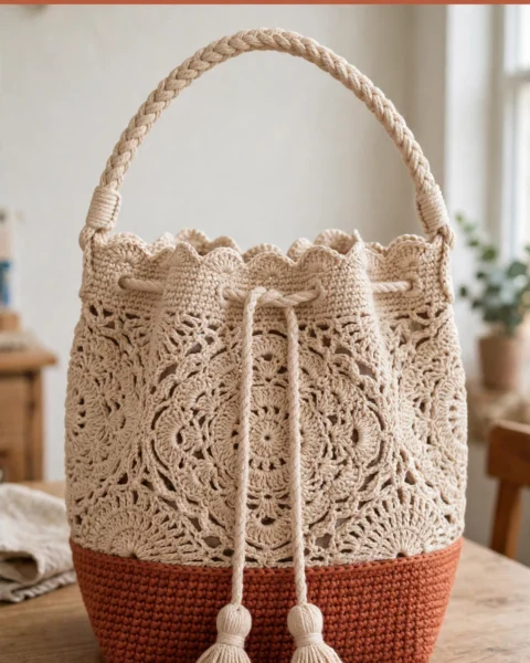 Autumn Terracotta Lace Bucket Bag Free Crochet Pattern