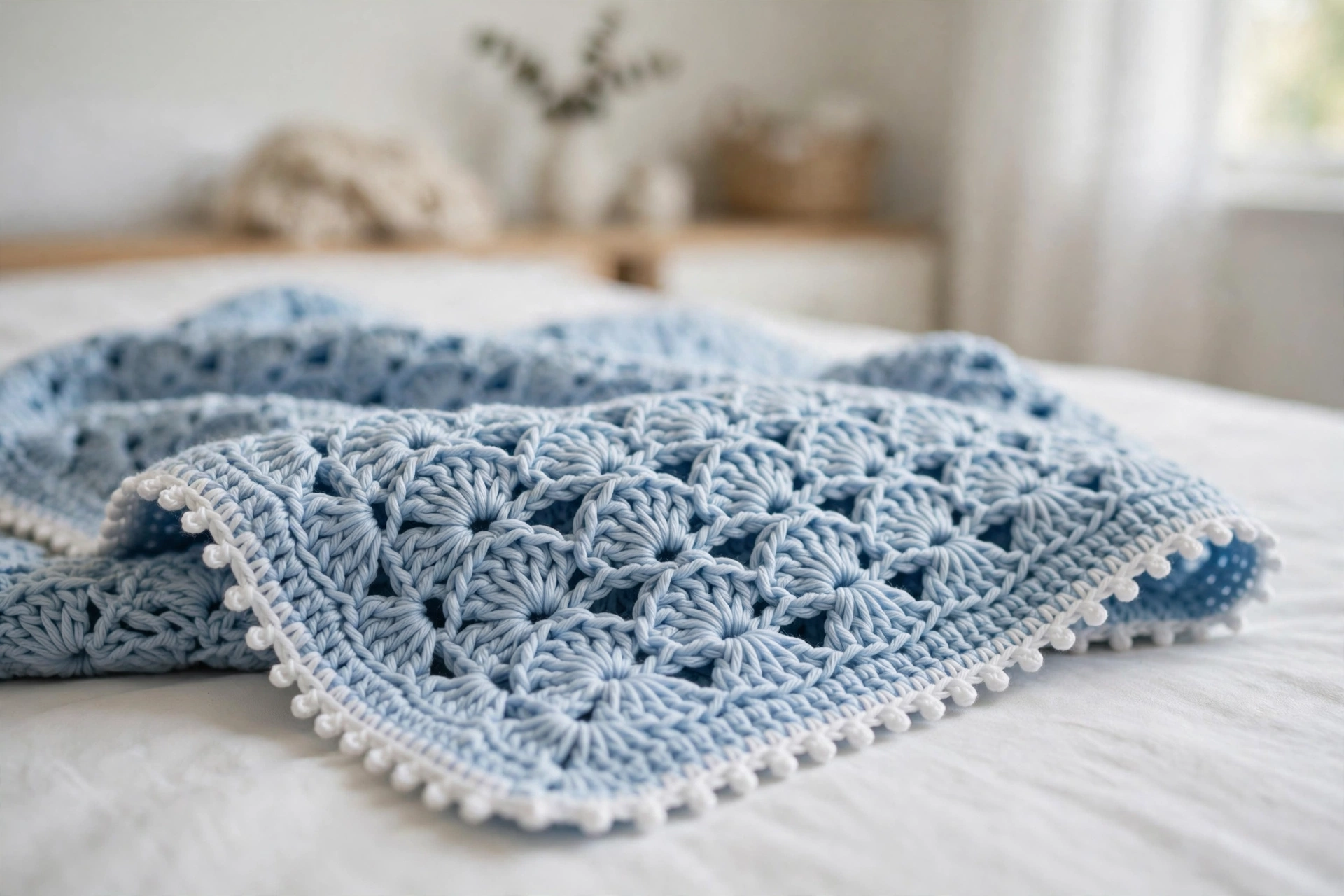 Layette blanket shell stitch detail