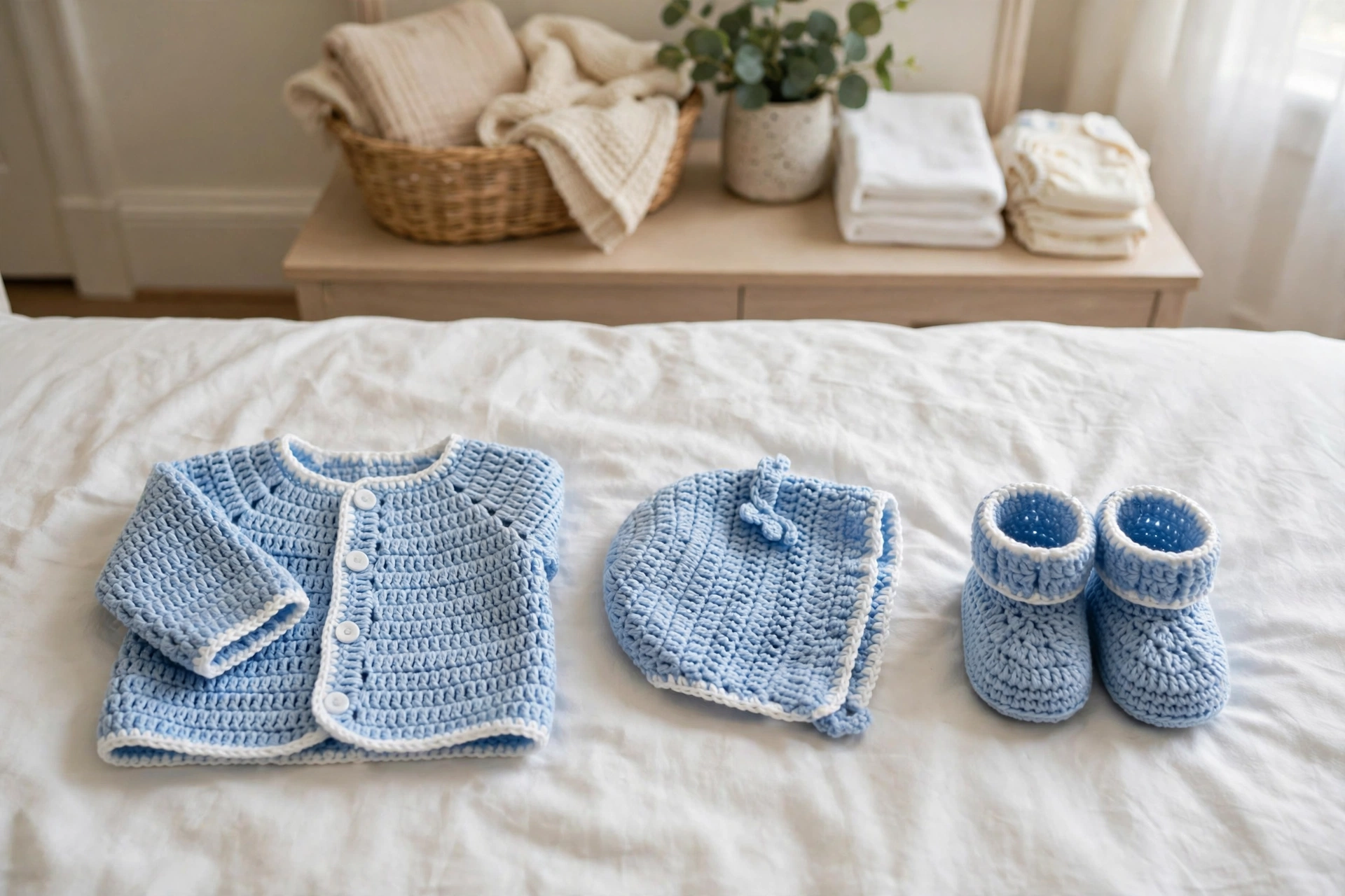 Full baby layette set laid out