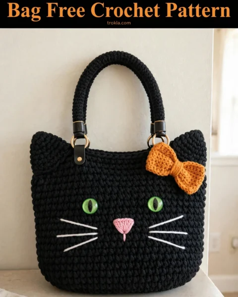 Black Cat Halloween Tote Bag Free Crochet Pattern