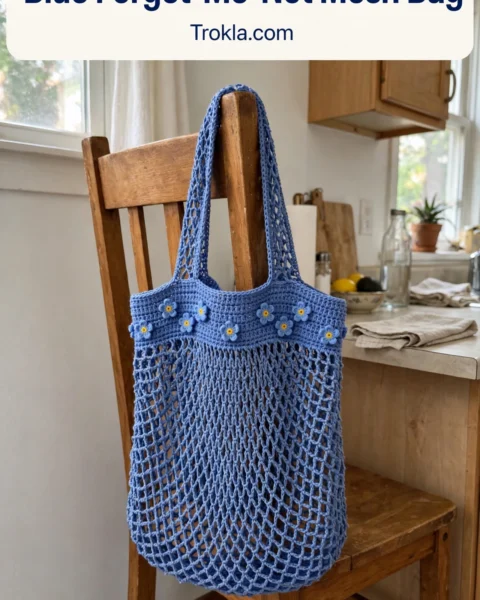 Blue Forget-Me-Not Mesh Bag Free Crochet Pattern