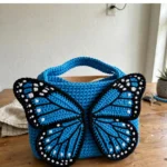 Blue monarch butterfly crochet bag