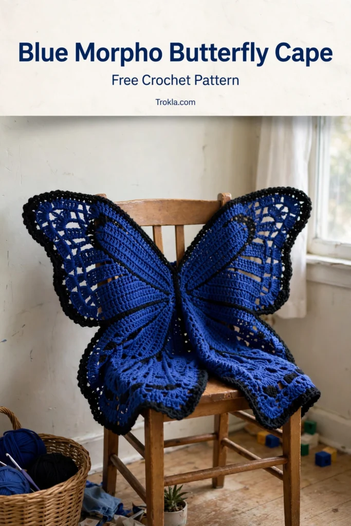 Blue morpho butterfly cape for a child