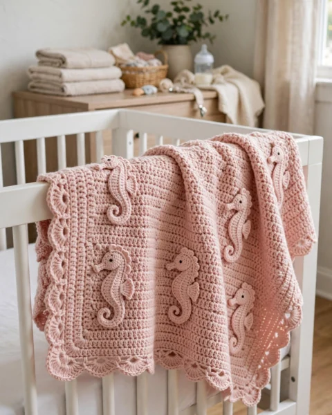 Blush Seahorse Baby Blanket Free Crochet Pattern