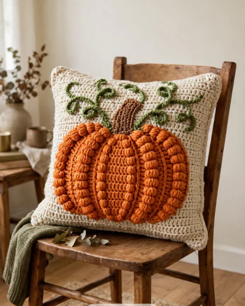 Bobble Crochet Pumpkin Pillow Free Pattern