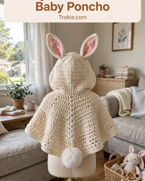 Bunny Rabbit Hooded Baby Poncho Free Crochet Pattern