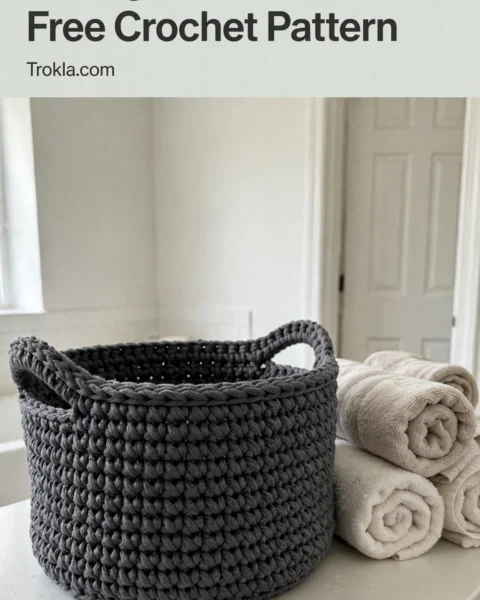 Charcoal Gray Bathroom Storage Basket Free Crochet Pattern