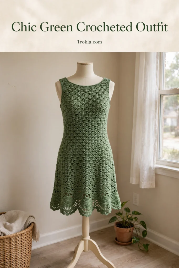 Chic green crocheted dress