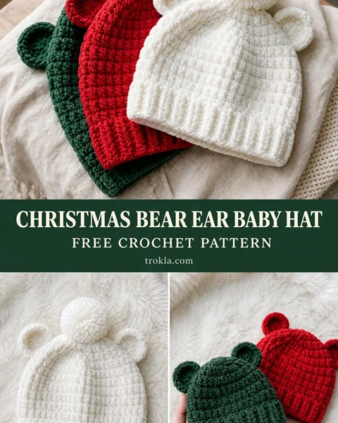 Christmas Bear Ear Baby Hat Free Crochet Pattern