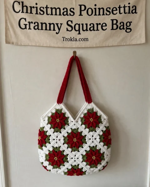 Christmas Poinsettia Granny Square Bag Free Crochet Pattern