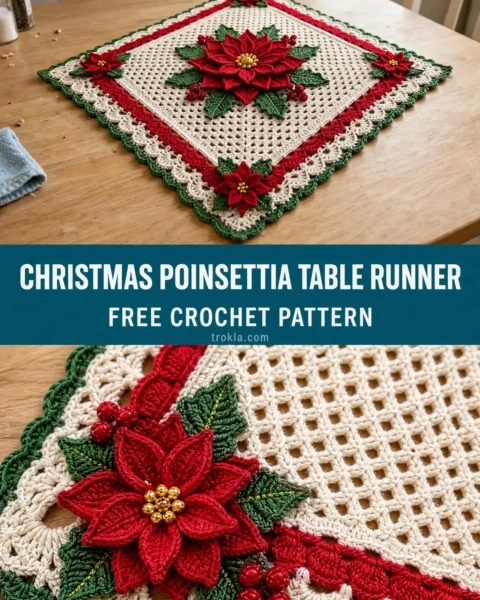 Christmas Poinsettia Table Runner Free Crochet Pattern