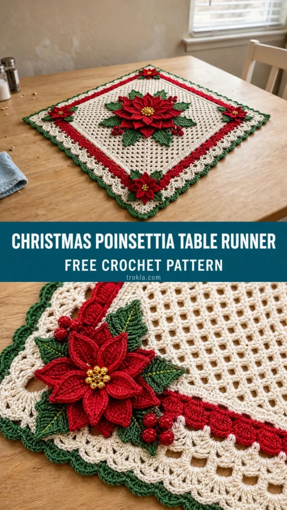 Christmas Poinsettia Table Runner Free Crochet Pattern