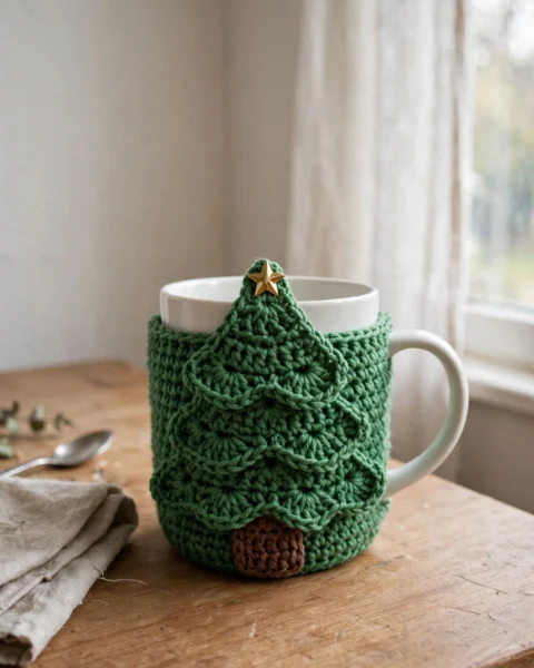 Christmas Tree Coffee Mug Cozy Free Crochet Pattern
