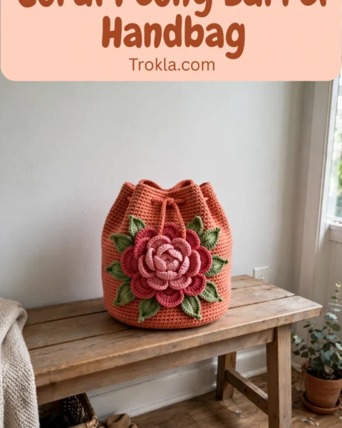 Coral Peony Barrel Handbag Free Crochet Pattern