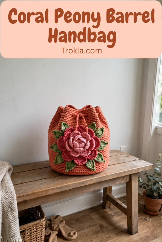 Coral peony barrel handbag