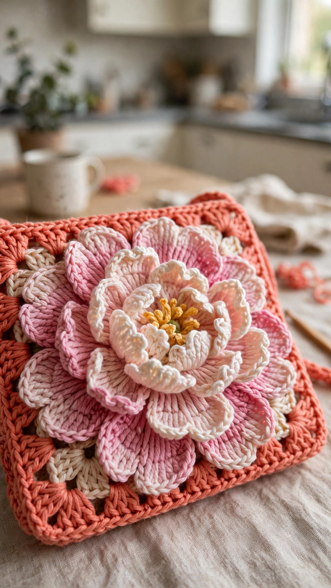 Peony applique close-up