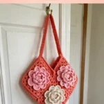 Coral peony granny square bag
