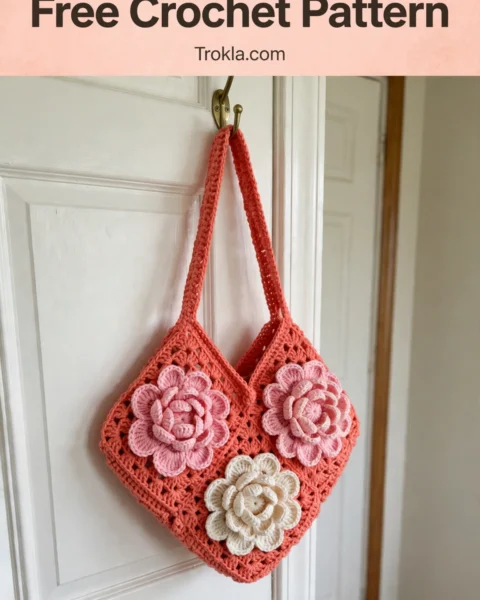 Coral Peony Granny Square Bag Free Crochet Pattern