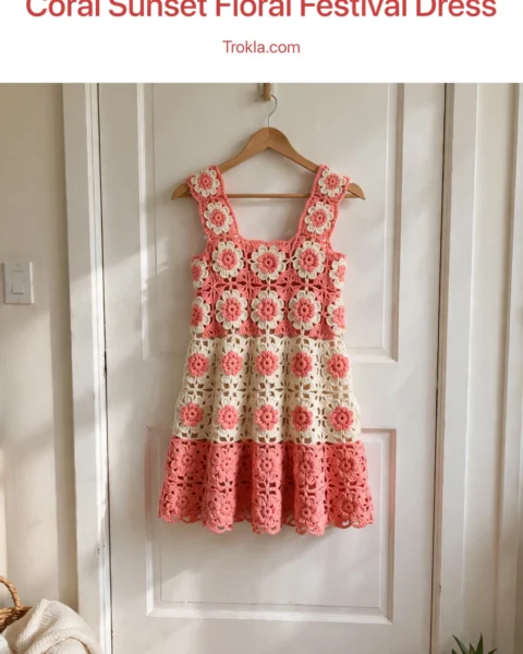 Coral Sunset Floral Festival Dress Free Crochet Pattern