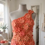 Coral sunset one-shoulder floral top