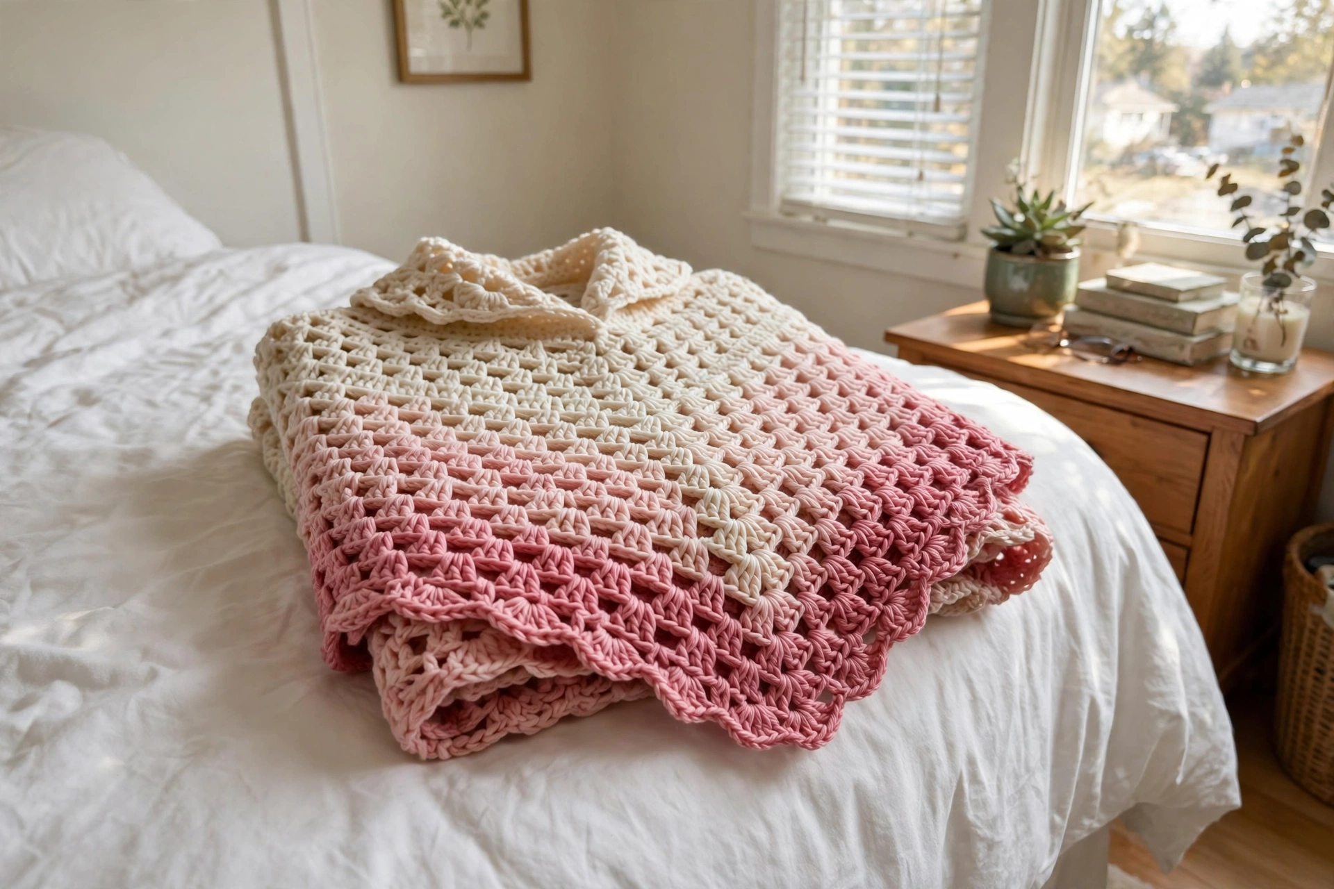 Poncho worn showing the ombre fade