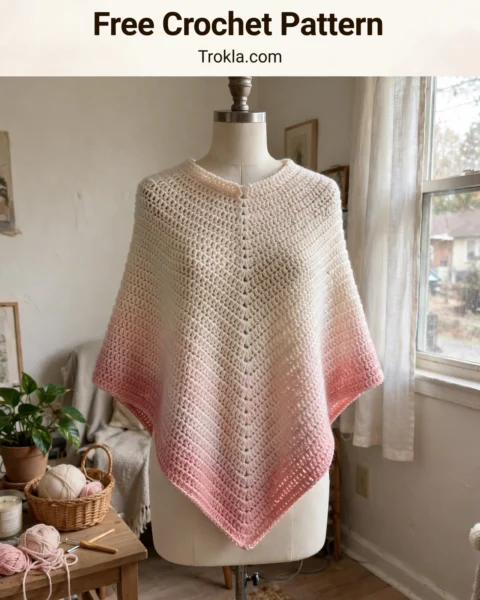 Cream and Blush Ombre Poncho Free Crochet Pattern