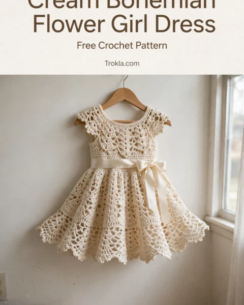 Cream Bohemian Flower Girl Dress Free Crochet Pattern