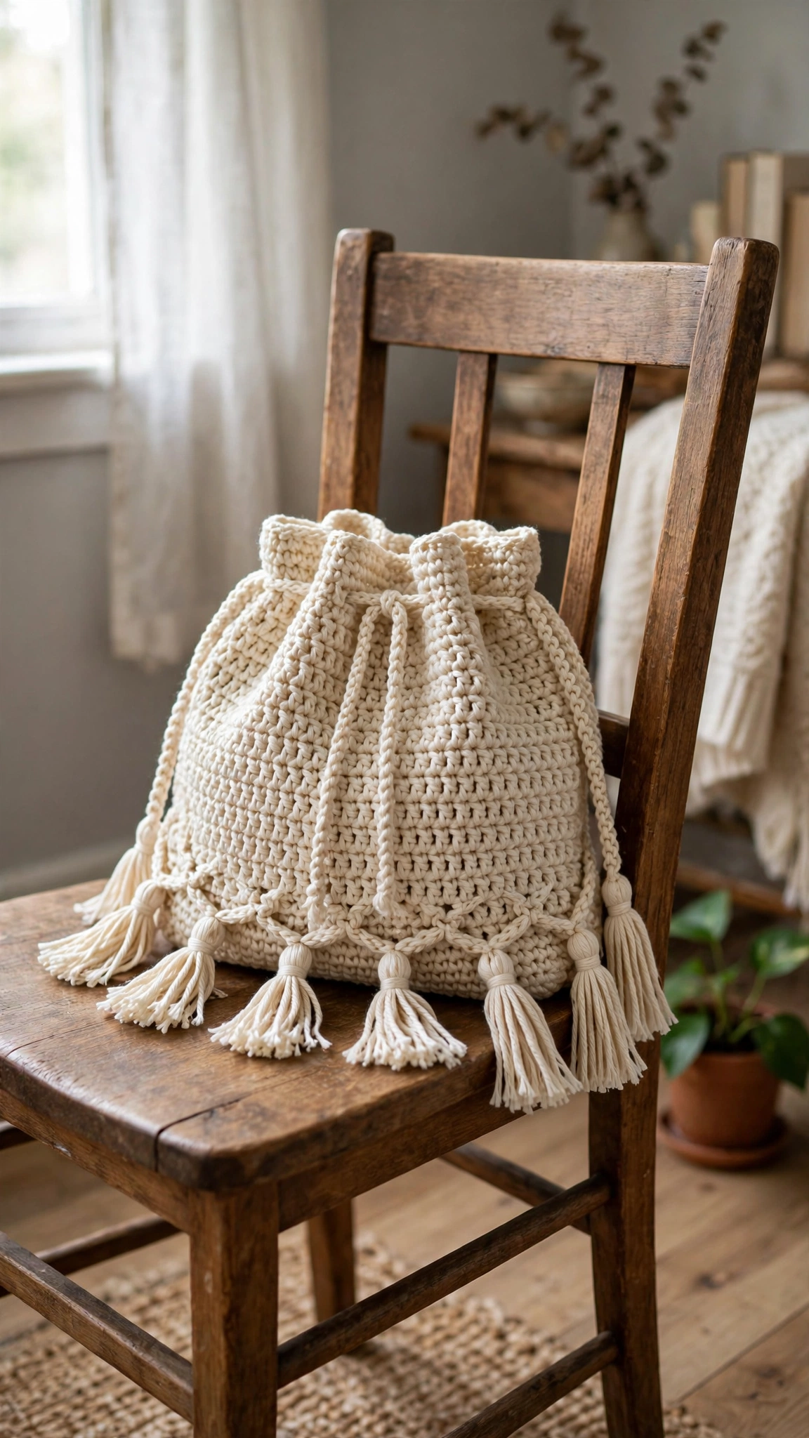 Cream purse on door hook