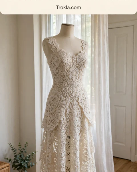 Cream White Bridal Lace Dress Free Crochet Pattern