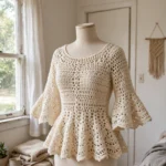 Creamy white boho peplum sleeve top