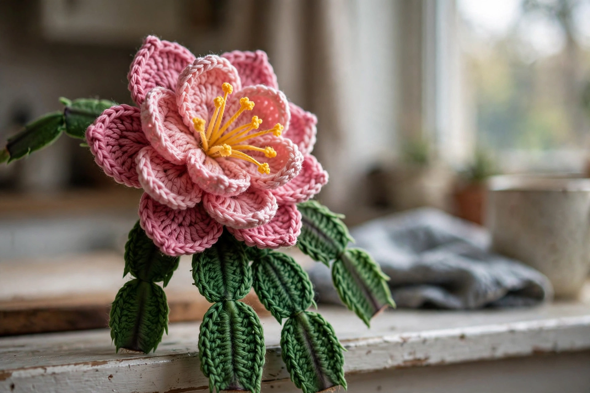Pink bloom cactus stems