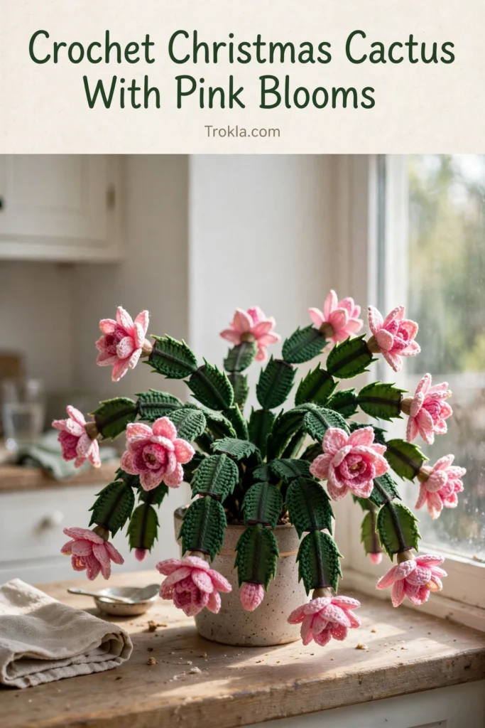 Crochet Christmas Cactus With Pink Blooms