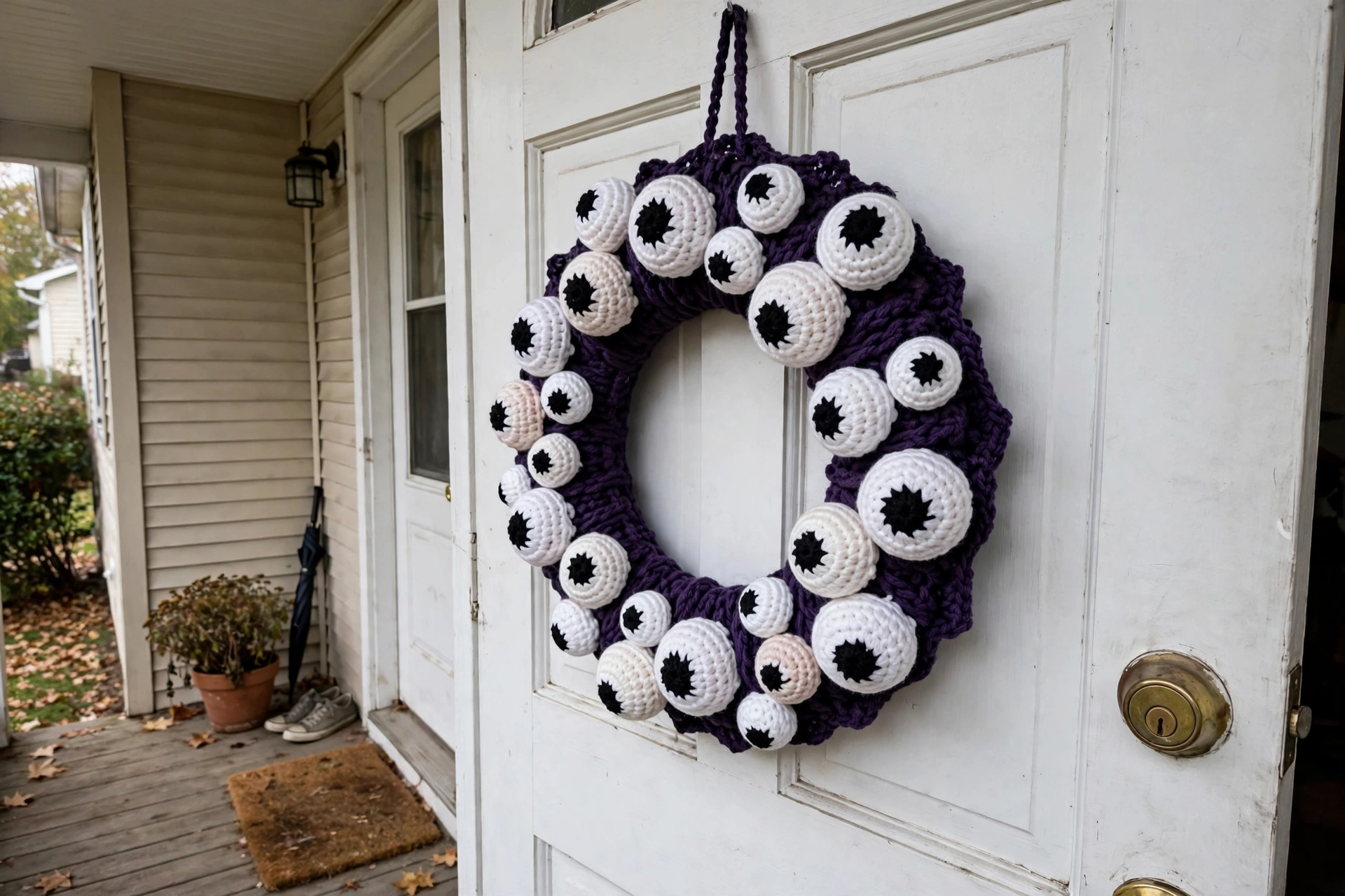 crochet eyeball halloween wreath