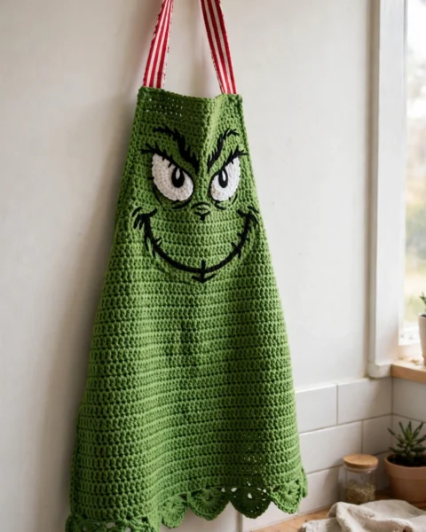 Crochet Grinch Christmas Apron Free Crochet Pattern