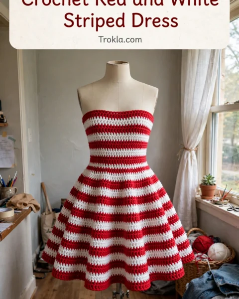 Crochet Red and White Striped Dress Free Crochet Pattern