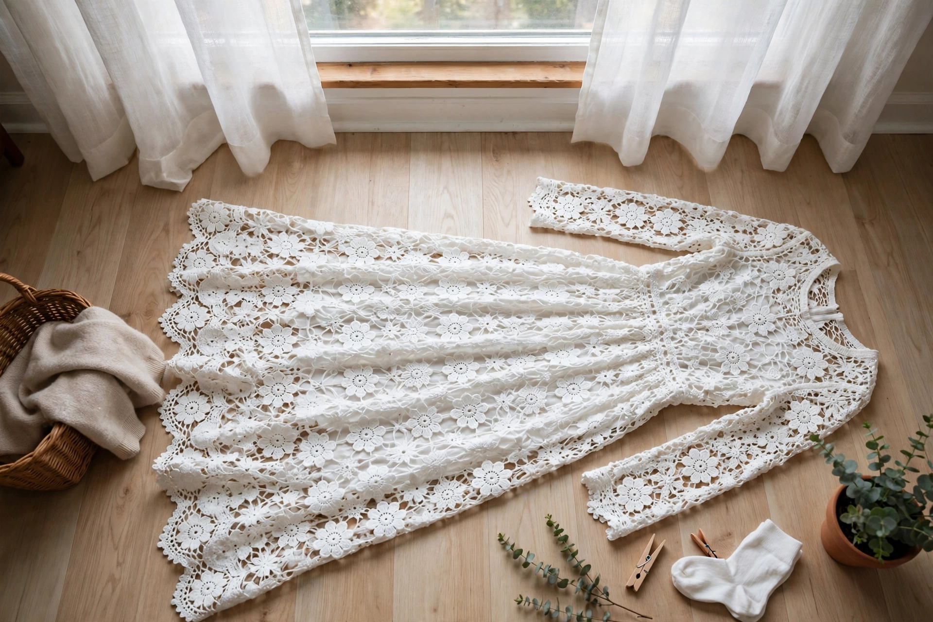 White floral dress flat lay