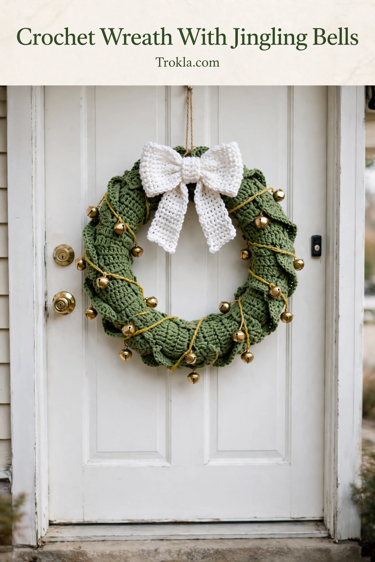 Christmas wreath with jingling bells and a big white bow