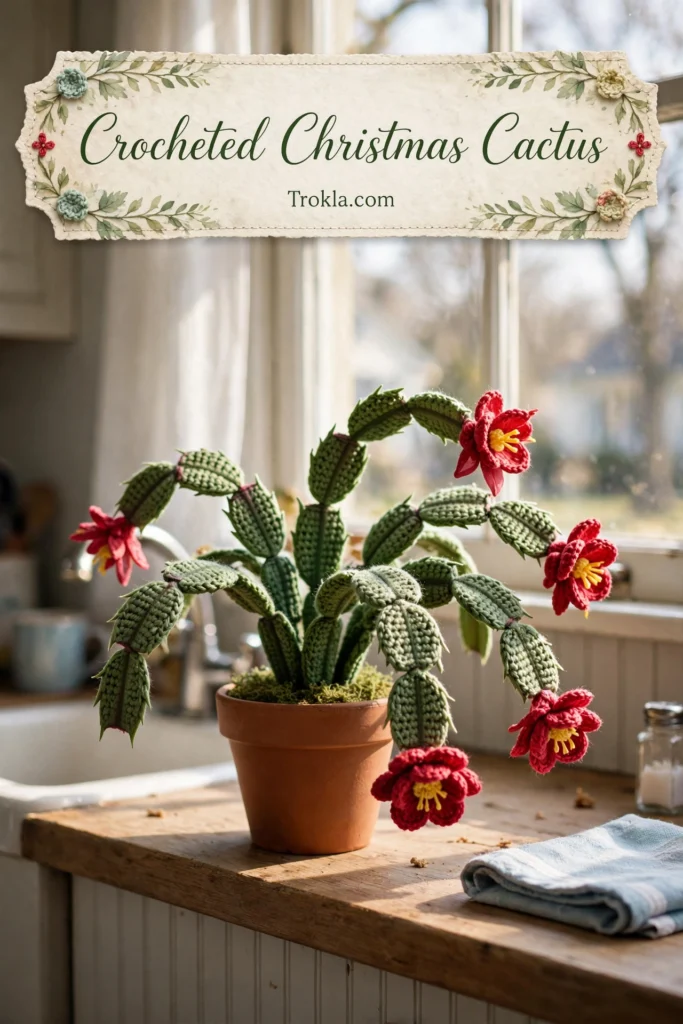 Crocheted Christmas cactus with flowers