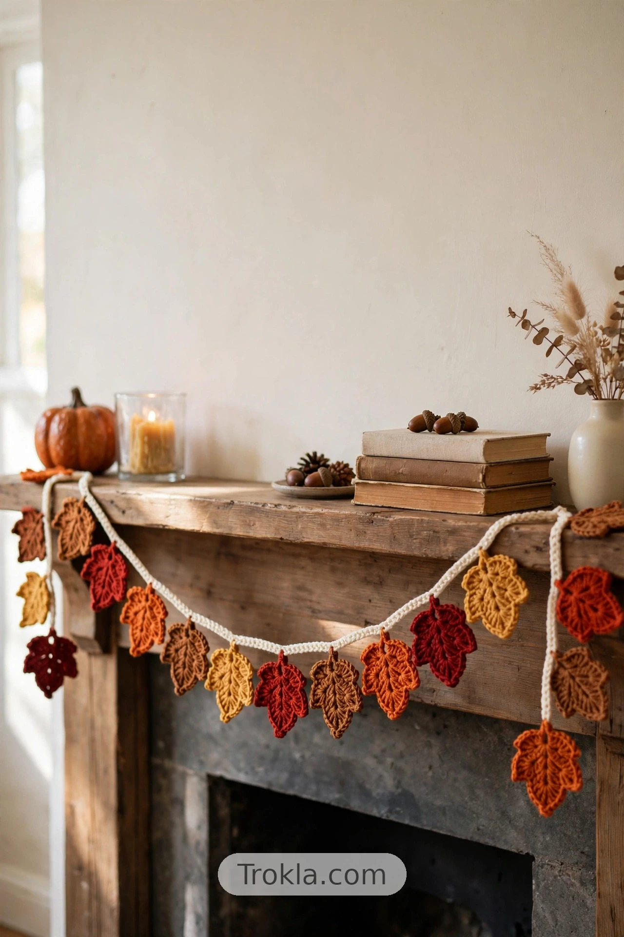 Multicolored crochet fall leaf garland