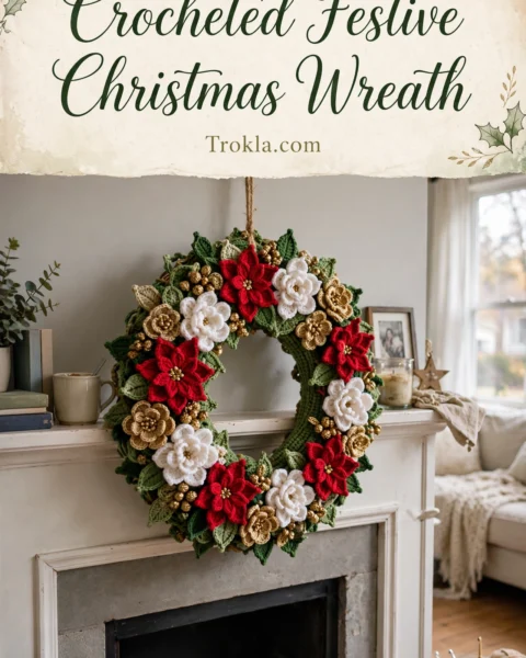 Crocheted Festive Christmas Wreath Free Crochet Pattern