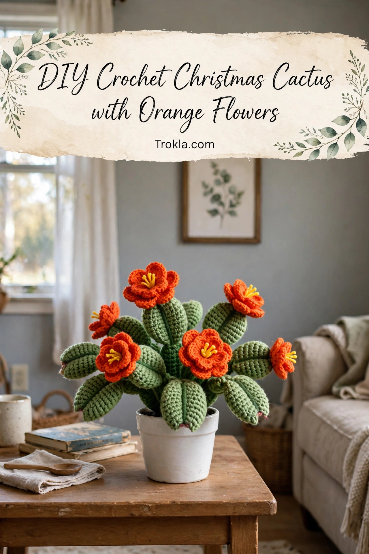 DIY Crochet Christmas Cactus with Orange Flowers