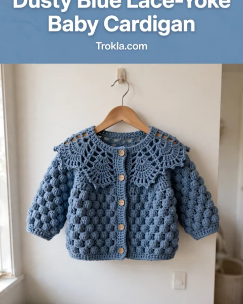 Dusty Blue Lace-Yoke Baby Cardigan Free Crochet Pattern