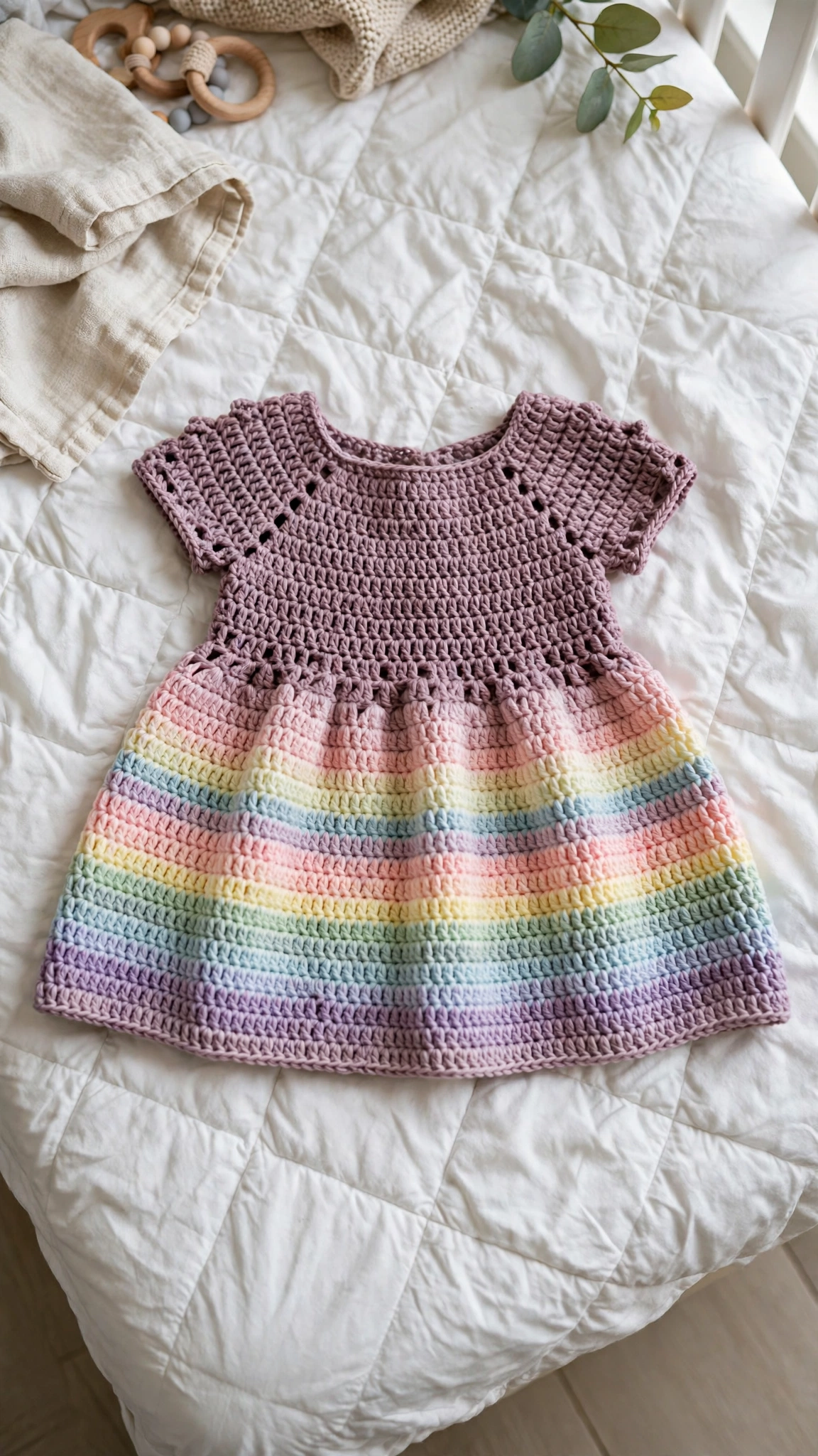 Rainbow baby dress on hanger