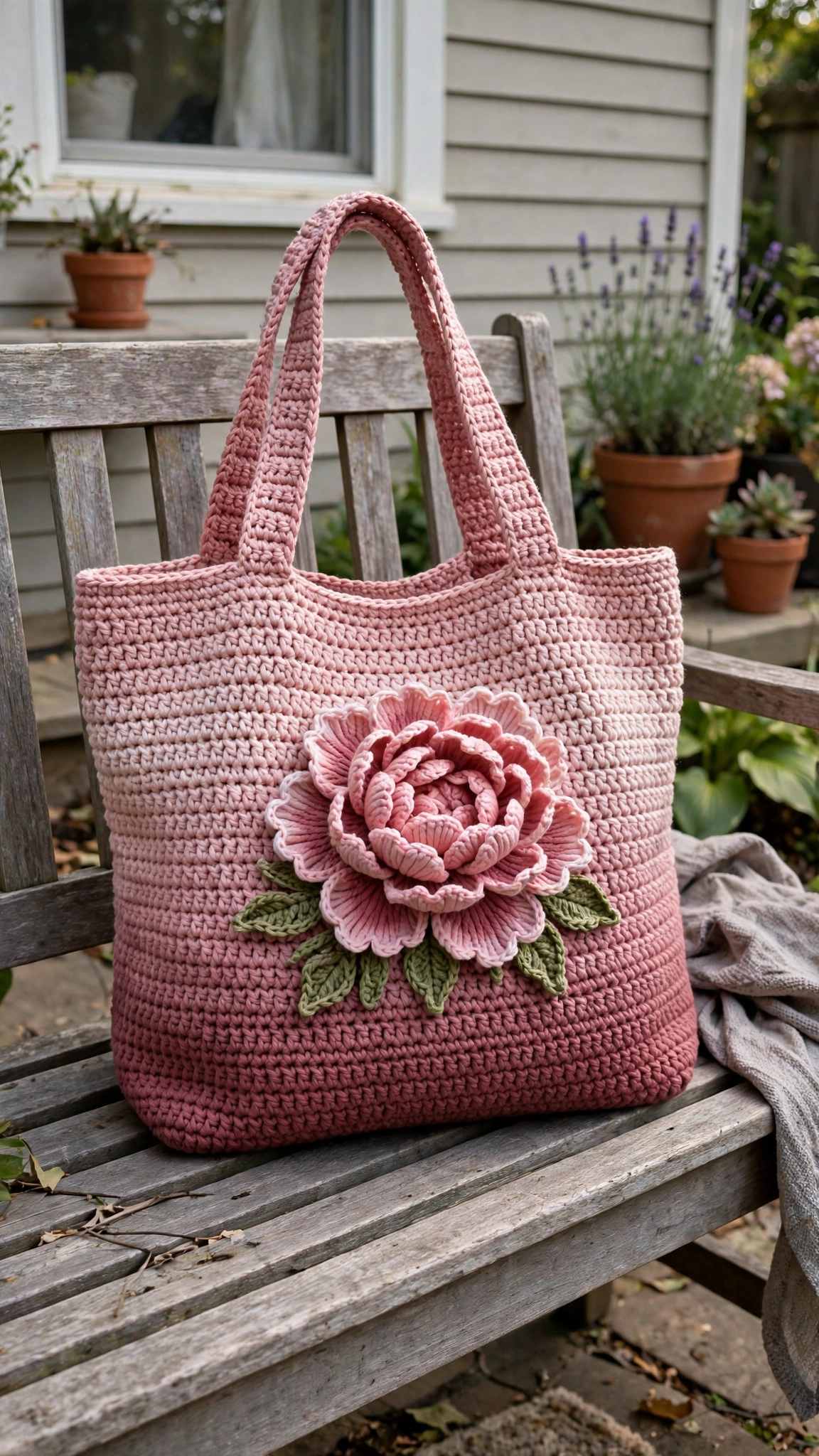 Rose tote on picket fence