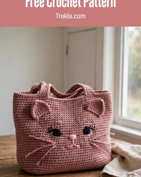 Dusty Rose Kitty Face Tote Bag Free Crochet Pattern