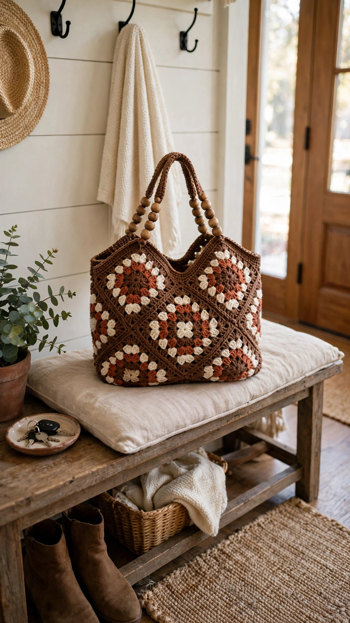 Boho bag on door hook