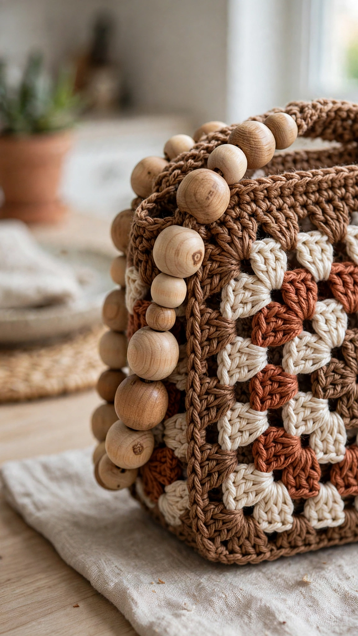 Wooden bead details close-up
