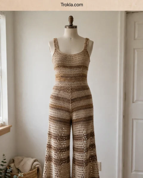 Earthy Neutral Crochet Palazzo Jumpsuit Free Pattern